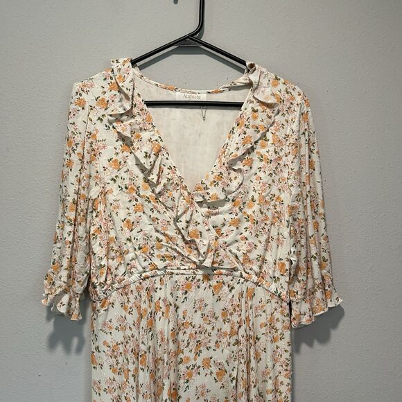 Auguste Womens Dress 8 Wrap Dress Floral Flutter Sleeve Empire Waist Swiss Dot - Picture 2 of 15